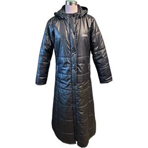 EUC Italian Moda Long Black Quilted Puffer Hooded Coat Jacket Coat Size Large